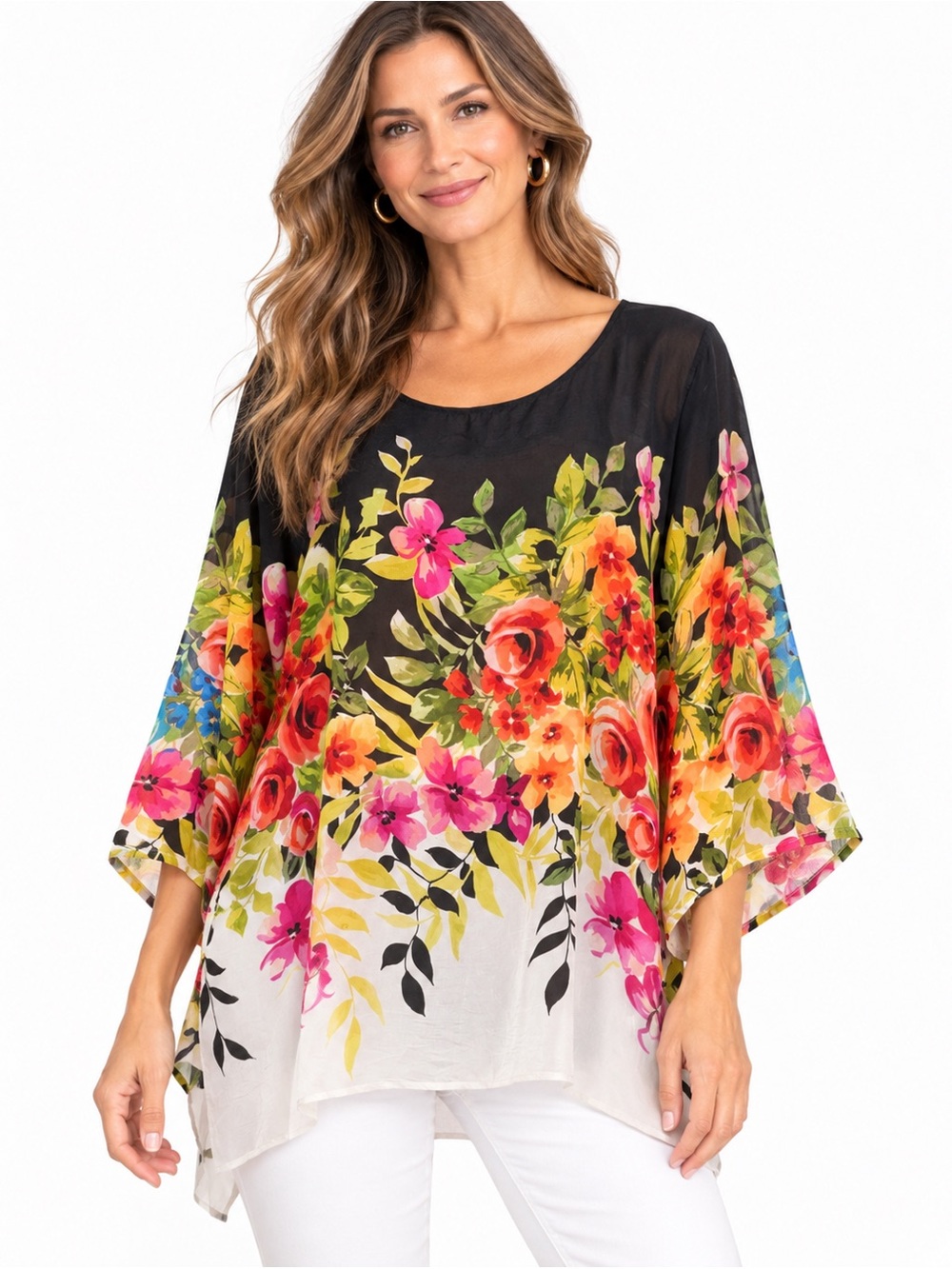 JOHNNY WAS NEW WITH TAGS Betty Blouse Multi Floral Cupra Rayon Tunic Size 2X